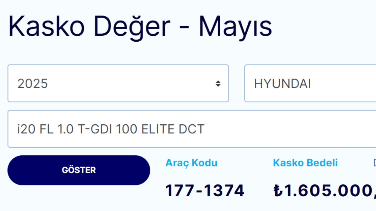 hyundai i20 kasko değeri öğrenme